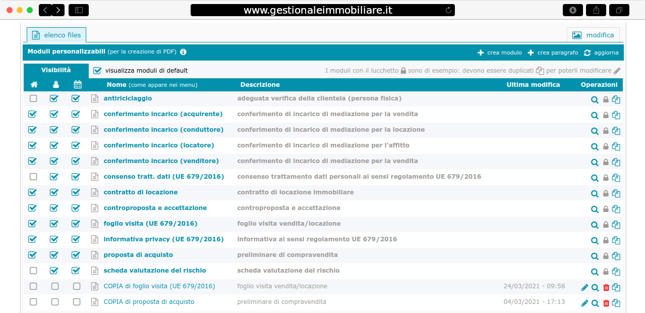 Gestionale Immobiliare - Modulistica